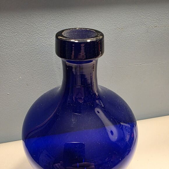 Vintage Large Cobalt Blue & Clear  Glass VASE 9.5 Inches Tall - Picture 5 of 10